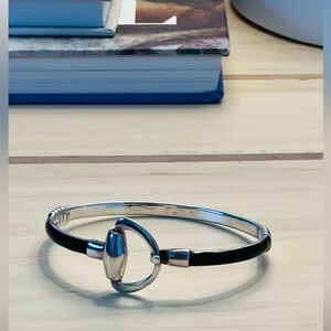 Sterling Silver and Black Enamel Bracelet with D Bit Horse Accent